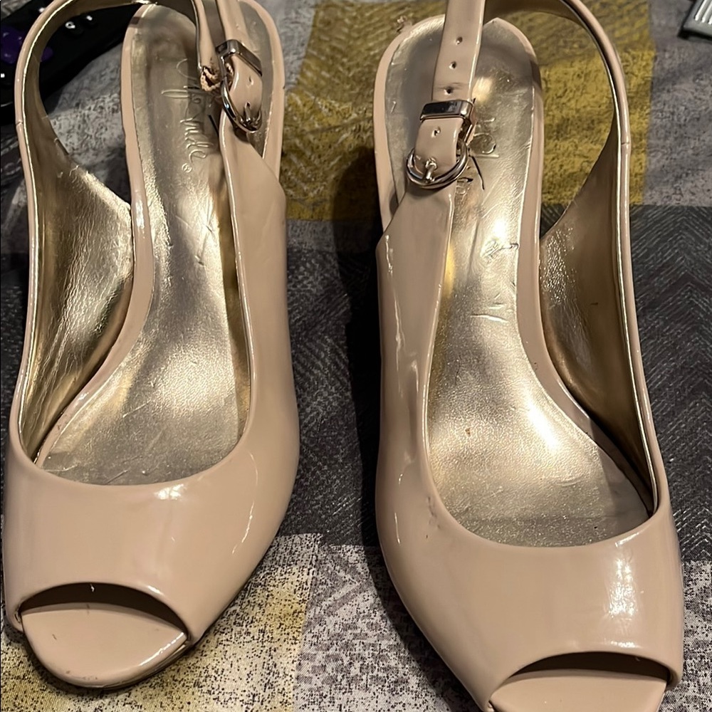Cream Peep-Toe Slingback Heels